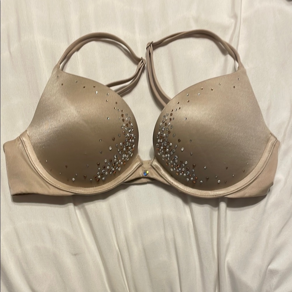 Elegant Tan Bra with Rhinestone Accents
